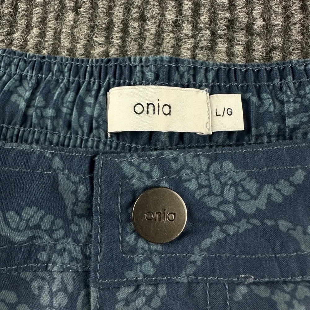 Onia The Calder Mens Swim Trunks Navy Blue Paisley Botanical Board Shorts Large